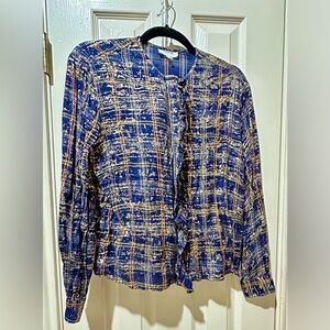 KOCH Metallic Plaid Ruffle Button Down Top – Size S